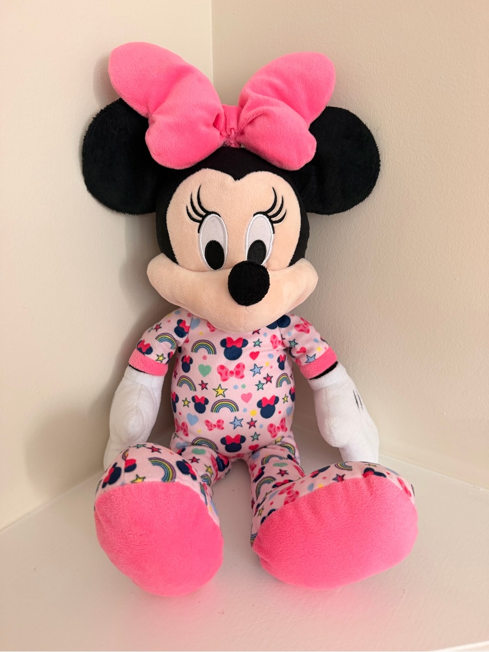 Disney Minnie Mouse Plush - Pink Bow, Pink Feet, Multi-Print Pajamas